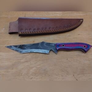 New Damascus steel blade men's hunting knife with sheath pink and blue